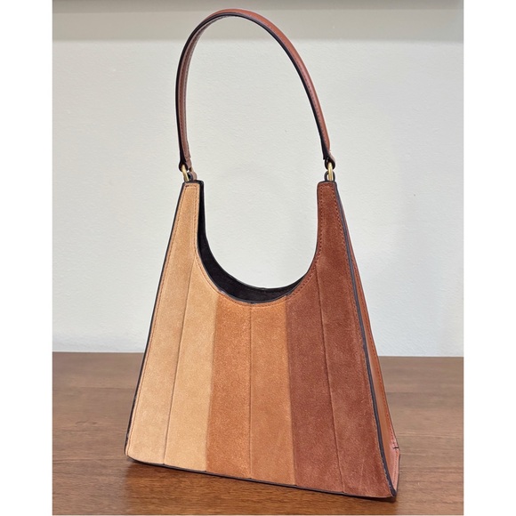 STAUD Two-Tone Suede Panel Shoulder Bag in Tan and Brown - Picture 3 of 10